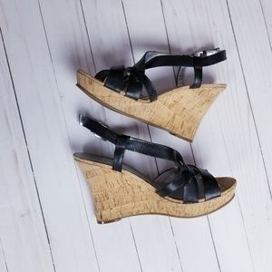 Guess WGCYDNEY Black leather Wedge Sandals